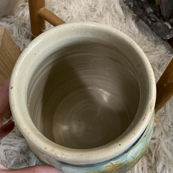 Vintage 1982 Farm Scene Hand Painted Ruth Paoge Pottery Earthenware Vase - Picture 12 of 17